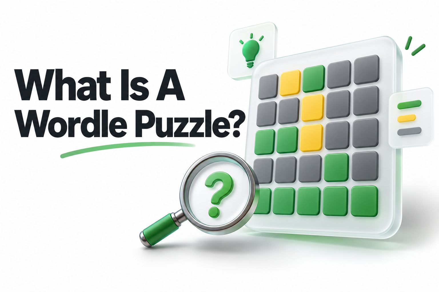 A five-letter word puzzle grid with green, yellow, and gray letter tiles